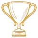 A gold trophy cup on a white background.
