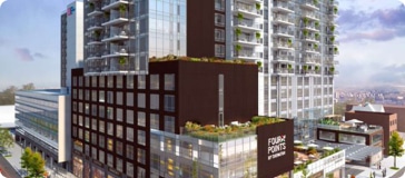An artist's rendering of a high - rise apartment building.