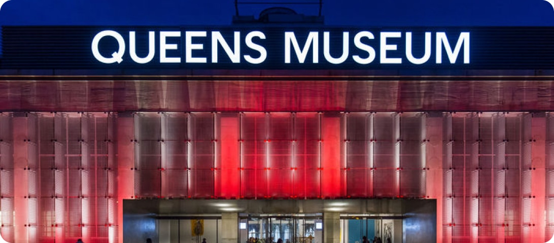 Queens museum at night.