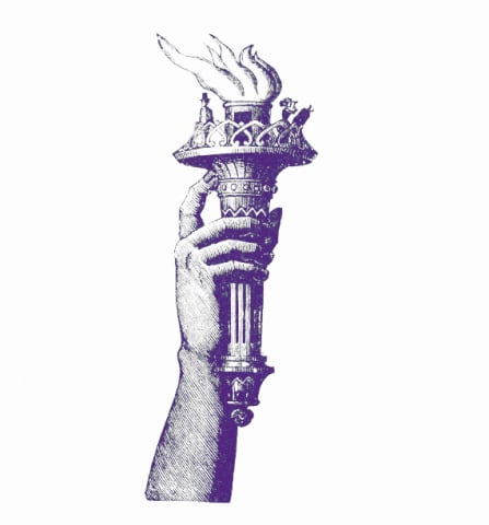 A drawing of a hand holding a torch inspired by the Westminster Kennel Club.