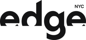 Black text logo displaying "edge NYC" with a stylized lowercase "e" and tall "d," proudly supported by Our Sponsors.