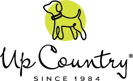 Logo featuring an outline of a dog with a collar in front of a green circle, above the words "Up Country" and "Since 1984," proudly recognizing Our Sponsors.