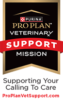 Purina Pro Plan Veterinary Support Mission logo with the text "Supporting Your Calling To Care" and website "ProPlanVetSupport.com" displayed below, celebrating the dedication of every Veterinarian of the Year.