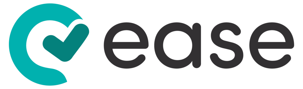 The image shows the word "ease" in lowercase black letters next to a teal checkmark inside a circular shape, resembling a badge that might be awarded to a Veterinarian of the Year.